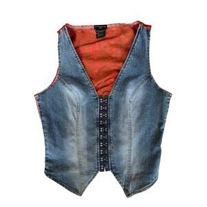 Fang Fitted Women's Denim Vest Corset Satin Backing Sleeveless Blue Size Medium